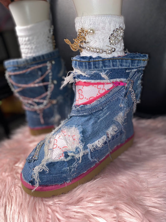 Custom Distressed Denim Boots β Handcrafted ItGirl Statement Footwear