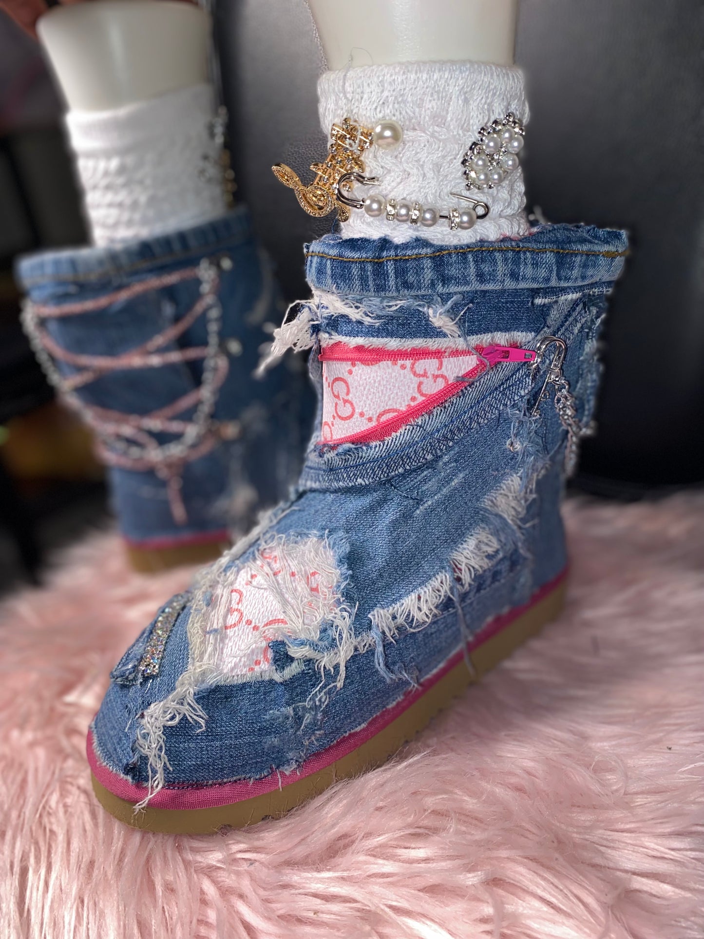 Custom Distressed Denim Boots – Handcrafted ItGirl Statement Footwear